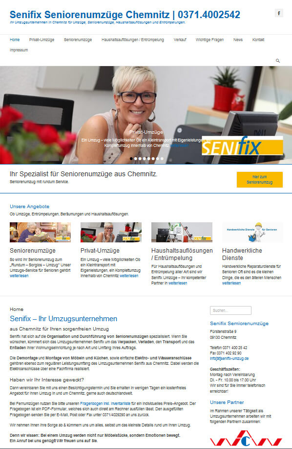 Website für Umzugsunternehmen Senifix Chemnitz