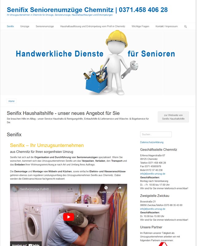 Webdesign und technische Umsetzung für die Website www.senifix-seniorenumzuege.de aus Chemnitz von uns trendsetter.media