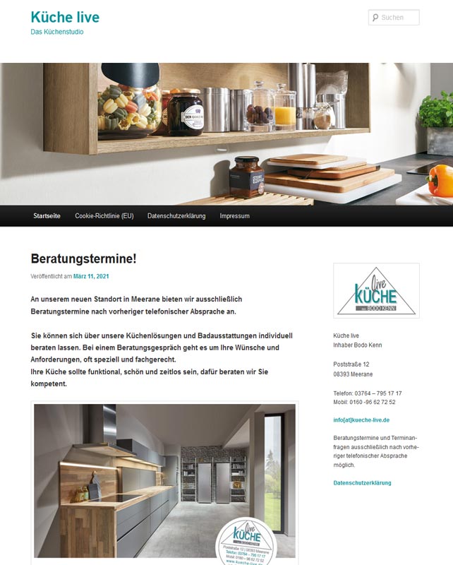 Webdesign und technische Umsetzung für die Website www.kueche-live.de aus Meerane von uns trendsetter.media